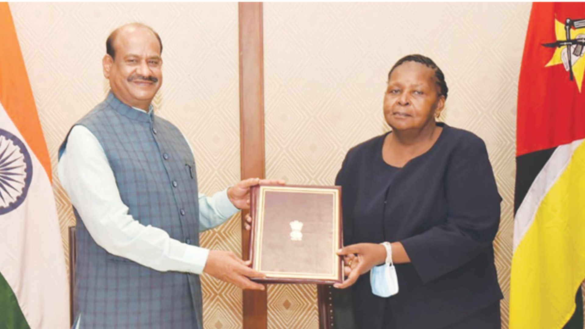 SPEAKER, LOK SABHA, OM BIRLA AT THE BILATERAL TIES WITH THE SPEAKER OF ASSEMBLY OF THE REPUBLIC OF MOZAMBIQUE, MS. ESPERANCA BIAS, IN NEW DELHI.