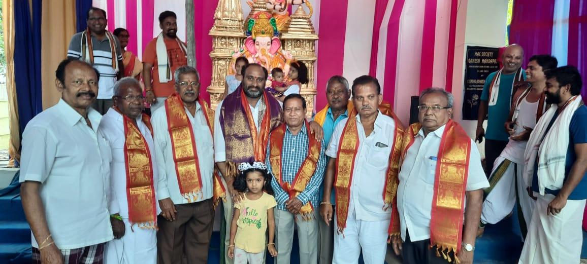 TRS youth senior leader Adarsh Reddy was attended opening ceremony of newly constructed Ganesh Mandap