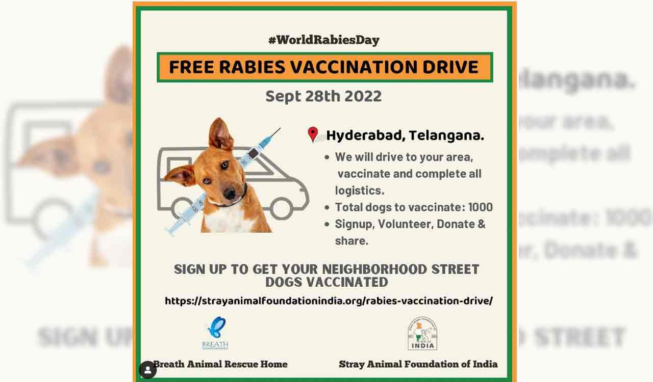 Free Rabies vaccination drive across Hyd on September 28