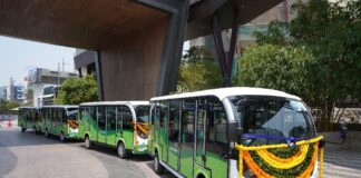 Mindspace Madhapur offers a fleet of four electric carts, each accommodating up to 14 passengers, catering to the commuting needs of tenants within the Business Park.