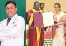 Kavita Prabhu, wife of the late Dr Lakshmana Prabhu, received a gold medal and certificate as the President's Award of Merit from Droupadi Murmu in New Delhi on Friday.