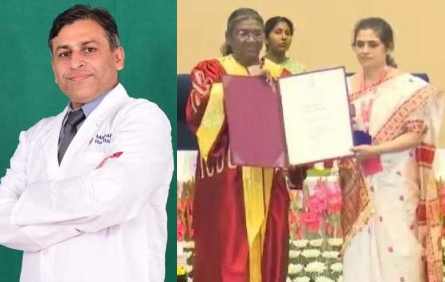 Kavita Prabhu, wife of the late Dr Lakshmana Prabhu, received a gold medal and certificate as the President's Award of Merit from Droupadi Murmu in New Delhi on Friday.