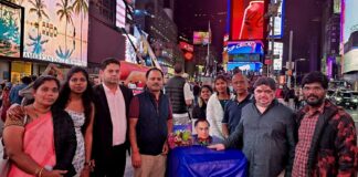 Ponnam Prabhakar, Telangana Minister for Transport and BC Welfare, who was on a vacation visit to the USA with family, paid a floral tribute at Times Square, New York City.