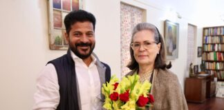 Revanth Reddy called on Sonia Gandhi at her residence in the national capital and on behalf of the people of Telangana extended the invitation.