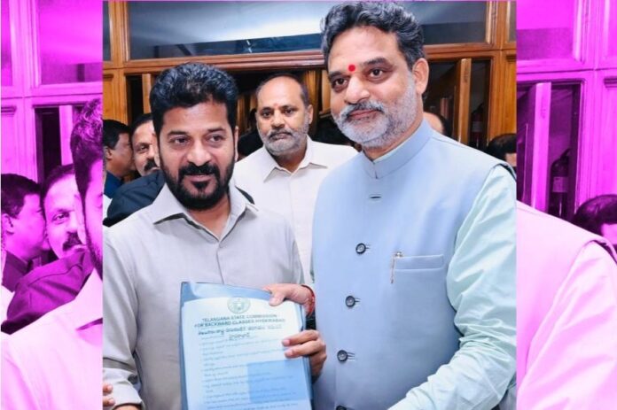 Telangana BC Commission chairman Dr Krishna Mohan submitted the documents of the basic objectives and questionnaire related to the caste survey to Chief Minister A. Revanth Reddy recently.