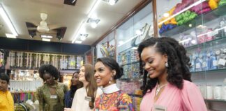 Miss World contestants shopped at select shops in the historic Lad Bazaar at Charminar in Hyderabad