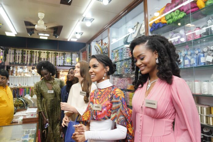 Miss World contestants shopped at select shops in the historic Lad Bazaar at Charminar in Hyderabad