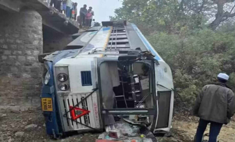 RTC Bus Plunges From Bridge in Adilabad Injuring Several Passengers