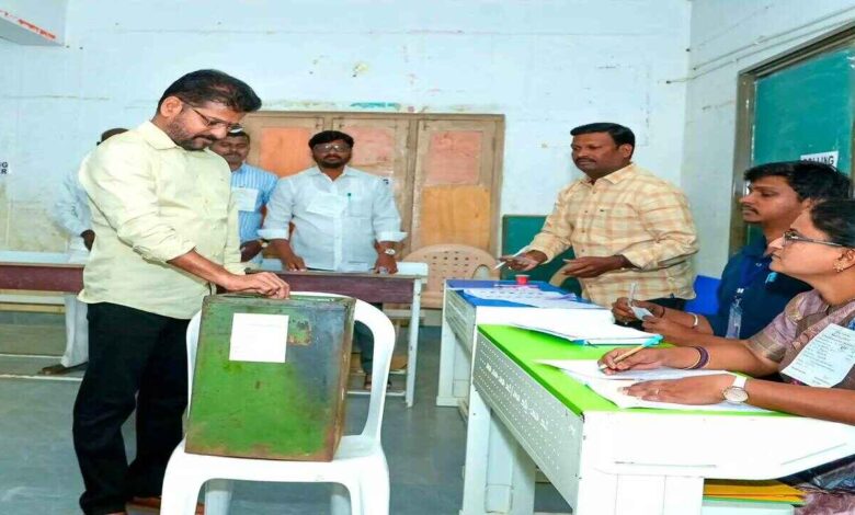 Telangana CM Revanth Reddy Casts Vote in Municipal Elections at Kodangal