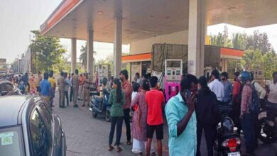 Vehicles refueling at petrol stations in Andhra Pradesh as fuel supply returns to normal