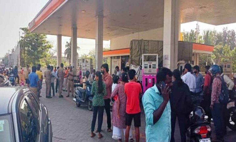Vehicles refueling at petrol stations in Andhra Pradesh as fuel supply returns to normal