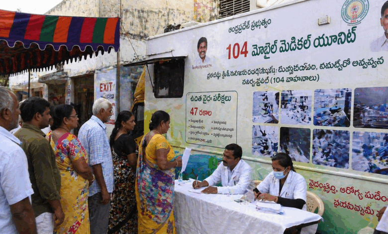 Andhra Pradesh mobile health units providing 47 medical tests in villages for early disease detection and digital health records improving rural healthcare access
