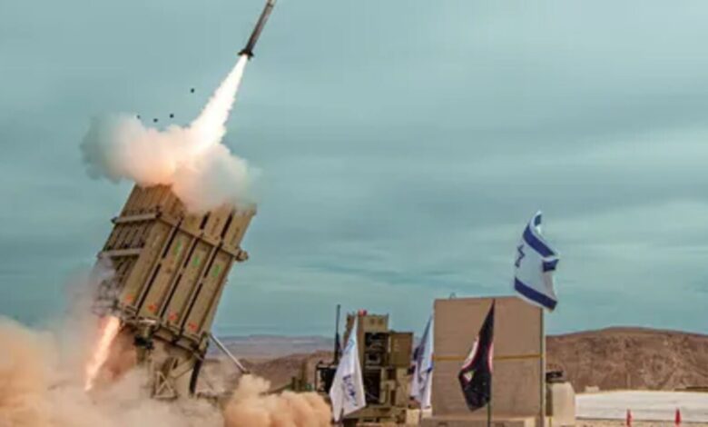 Israel Iron Dome system positioned in UAE intercepting incoming missiles during heightened regional tensions