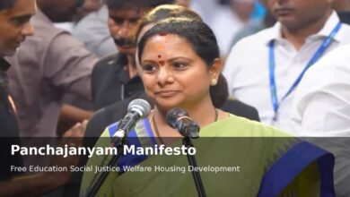 Kavitha presents Panchajanyam manifesto outlining key promises on education social justice and welfare in Telangana