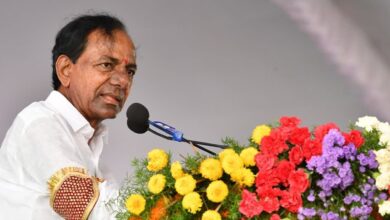 KCR speaking at a BRS party meeting while announcing committee restructuring and new responsibilities