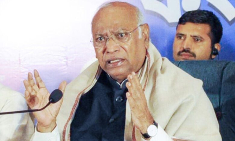 Mallikarjun Kharge addressing media while criticizing Prime Minister Narendra Modi speech and government policies