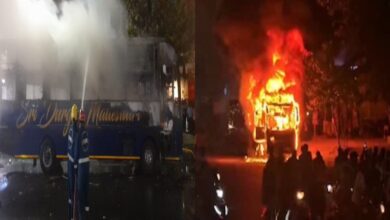 KPHB bus fire incident in Hyderabad where private travels bus caught fire and passengers were safely evacuated