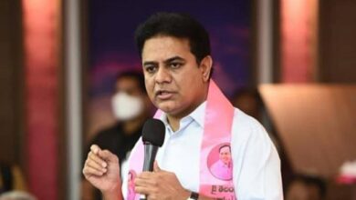 K T Rama Rao addressing BRS leaders and urging party flag hoisting across Telangana during formation day celebrations with Telangana Bhavan event in Hyderabad