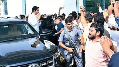 Nara Lokesh greeted by party leaders and supporters at Visakhapatnam Airport during his official visit
