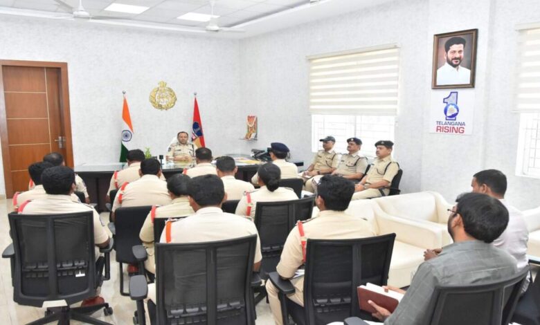 Ramagundam Police Commissioner Ambar Kishore Jha reviewing crime cases with officers during official meeting