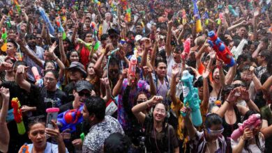 Thailand Songkran festival celebrations with heavy traffic and accidents during New Year week