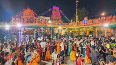 Heavy rush of devotees at Vadapalli temple in Konaseema causing long queues and traffic congestion