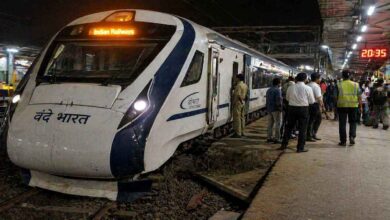 Vande Bharat train at Pune station with passengers and staff after derailment incident