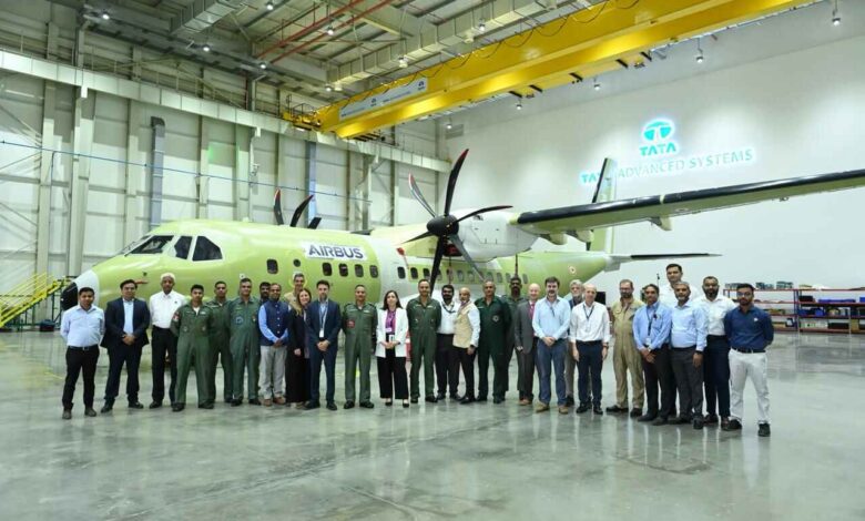 The first Made in India C 295 military transport aircraft manufactured at Tata Advanced Systems facility in Vadodara