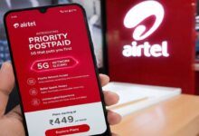 User viewing Airtel Priority Postpaid 5G service details on a smartphone screen for enhanced network connectivity