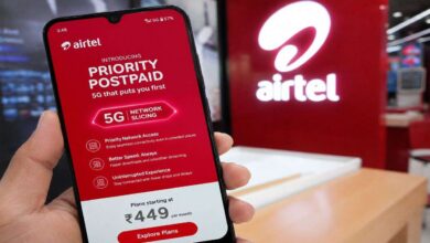 User viewing Airtel Priority Postpaid 5G service details on a smartphone screen for enhanced network connectivity