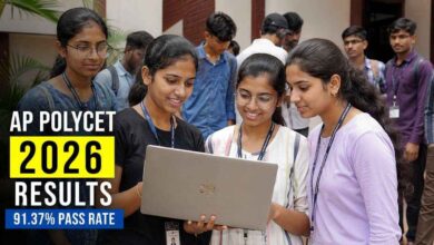 Students checking AP POLYCET 2026 results showing 91.37 percent pass rate in Andhra Pradesh
