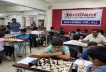 Chess players competing in tournament at Brilliant Chess Academy festival in Hyderabad celebrating 20 years