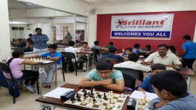 Chess players competing in tournament at Brilliant Chess Academy festival in Hyderabad celebrating 20 years