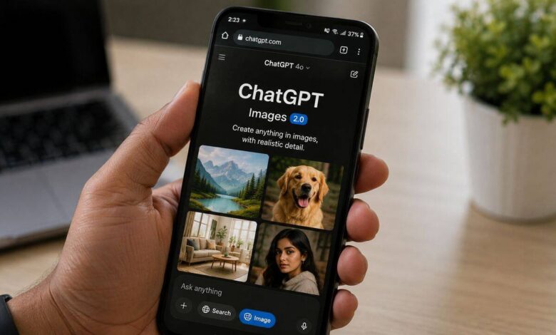 User browsing ChatGPT Images 2.0 on smartphone as AI generated image creation gains popularity worldwide