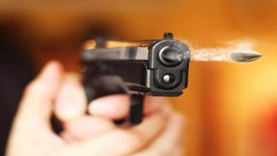 Police personnel conduct security operation near Aluru railway gate in Guntur district after warning shots were fired during an encounter with suspicious armed suspects