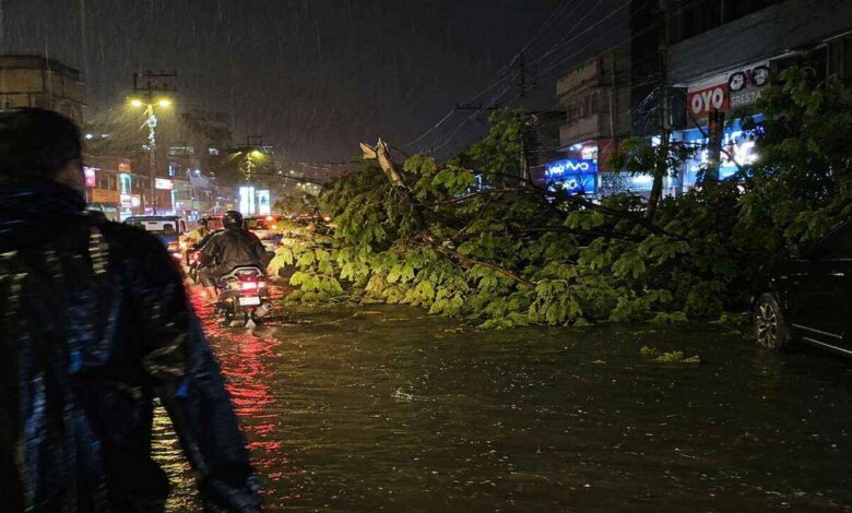 Heavy midnight rain in Hyderabad causes waterlogged roads and power disruptions across several parts of the city