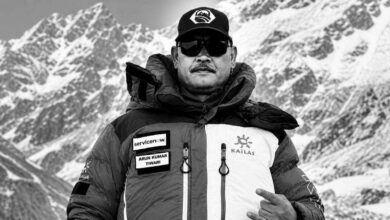 Hyderabad mountaineer Arun Kumar Tiwari during his Everest expedition in the Himalayan region