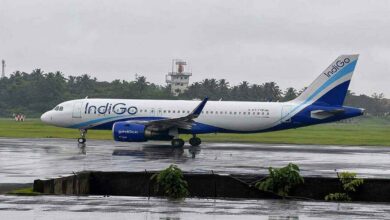 Indigo aircraft parked at Gannavaram Airport after severe weather near Hyderabad forced the flight to divert during its journey from Pune.