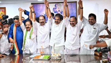 Crowd celebrating Congress led UDF victory in Kerala elections after defeating Left government and ending ten year rule