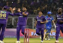 Kolkata Knight Riders celebrate an important victory over Mumbai Indians to stay alive in the playoff race