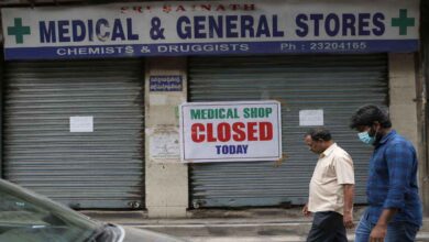 Shuttered medical stores during a pharmacy shutdown protest against online medicine sales in Hyderabad