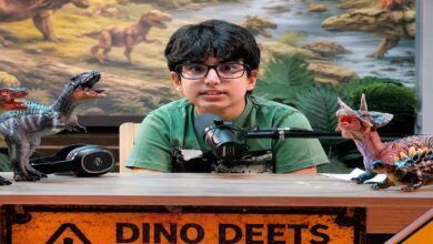 Nara Devansh speaking during the launch of his Dino Deets podcast channel focused on dinosaurs and fossils