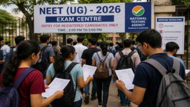 Students arrive at exam centers for NEET 2026 as nationwide medical entrance test is conducted across multiple cities