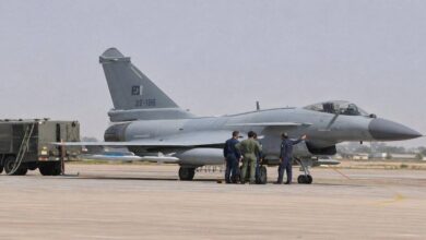 Pakistan fighter jet with engineers at airbase during Operation Sindoor conflict between India and Pakistan