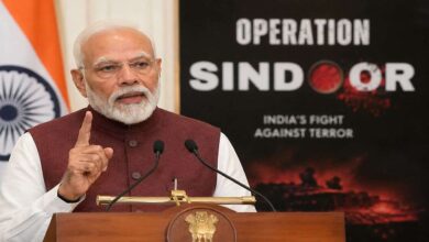 Prime Minister Narendra Modi speaking during an event marking the anniversary of Operation Sindoor and India’s anti terror military action
