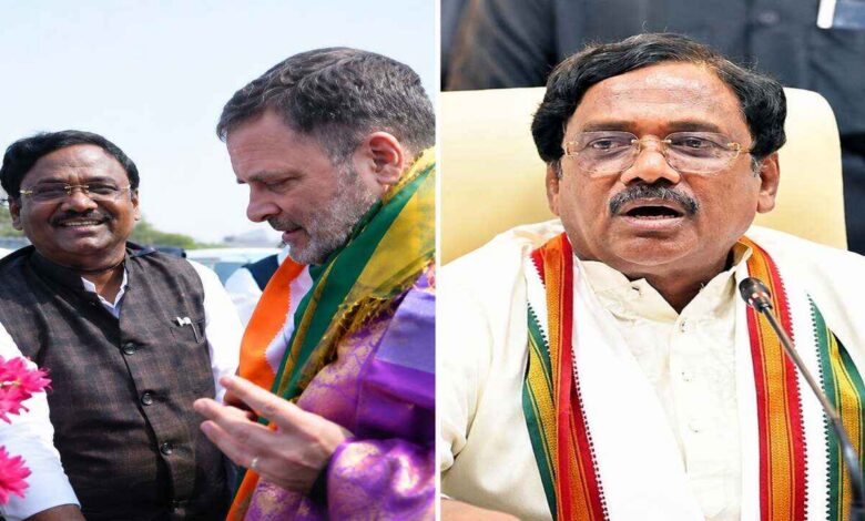Rahul Gandhi and Minister Gaddam Vivek Venkataswamy during a meeting on Telangana gig workers welfare and labour rights
