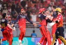Royal Challengers Bengaluru players during IPL 2026 match against Lucknow Super Giants at Ekana Stadium