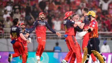 Royal Challengers Bengaluru players during IPL 2026 match against Lucknow Super Giants at Ekana Stadium