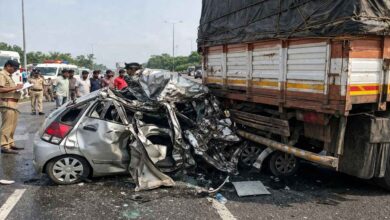 Shamshabad ORR road accident where a car rammed into a lorry causing heavy damage and loss of lives on the highway