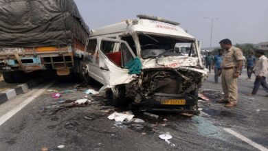 Ambulance crash into parked lorry near Srikalahasti causing fatal road accident and multiple casualties